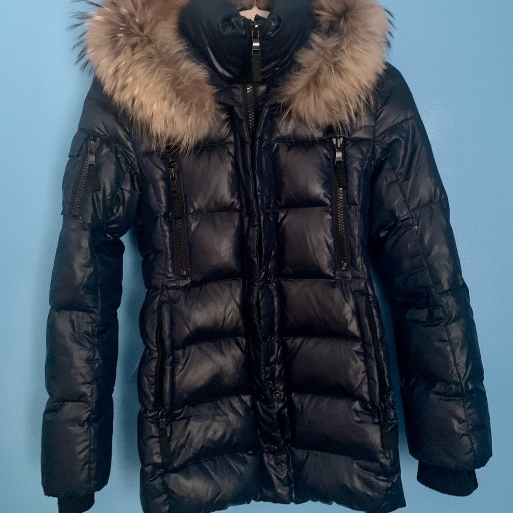 SAM. Girls Size 14 Navy Down Genuine Fur Hooded Puffer Coat